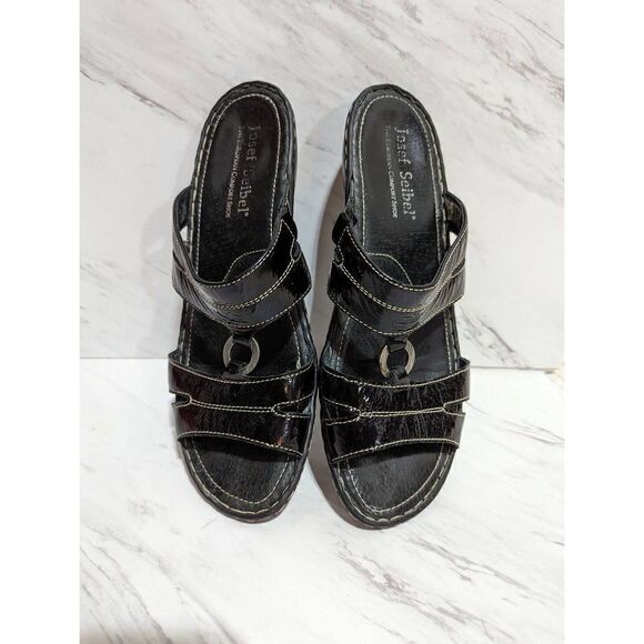 Josef Seibel Women's Black Leather Slip-On Sandals Size 8 Euro 41 - Picture 1 of 4